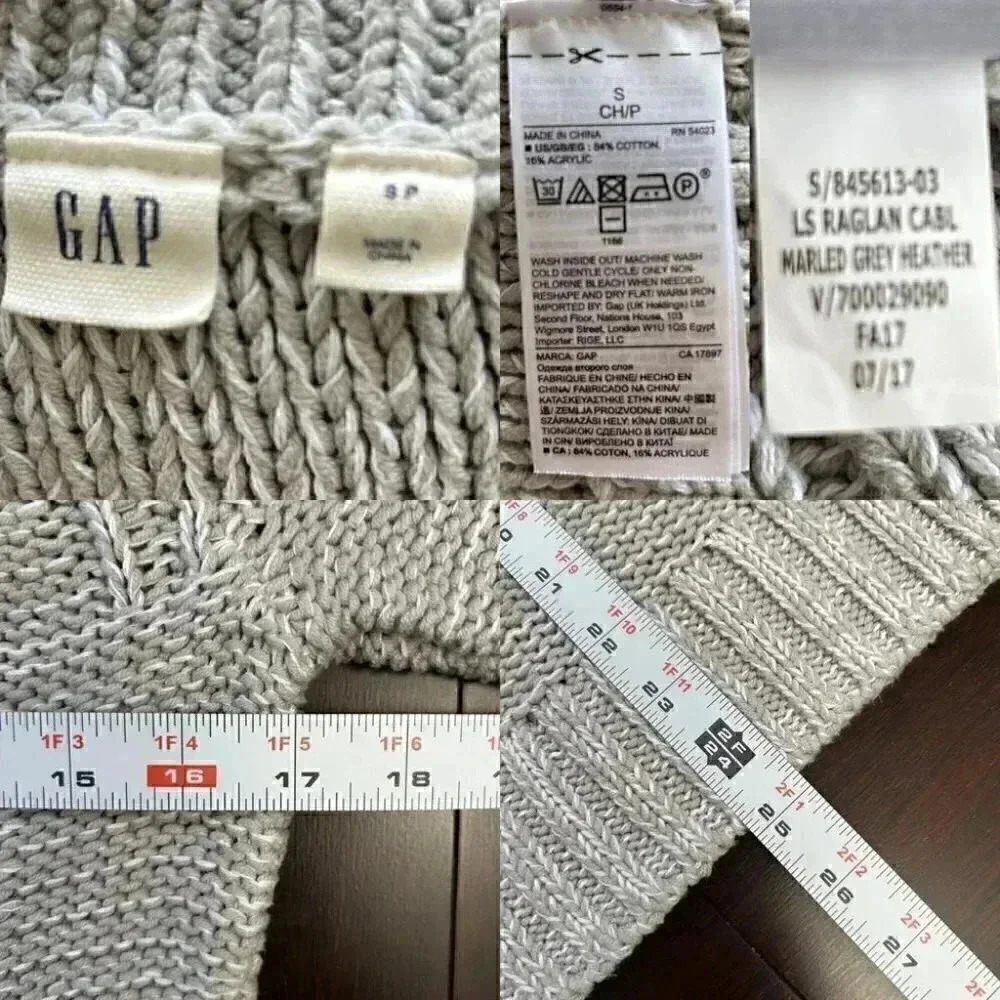 GAP Grey Cable Knit Sweater Cotton Crewneck Fisherman Pullover Size Small - Picture 14 of 16